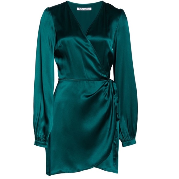Reformation Emerald Silk Dress - Picture 5 of 6
